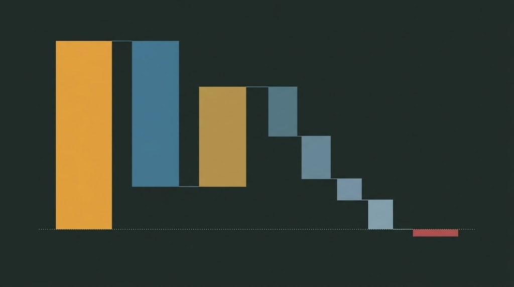 Grafico de cascada de la facturacion al resultado final, que acaba por debajo de cero